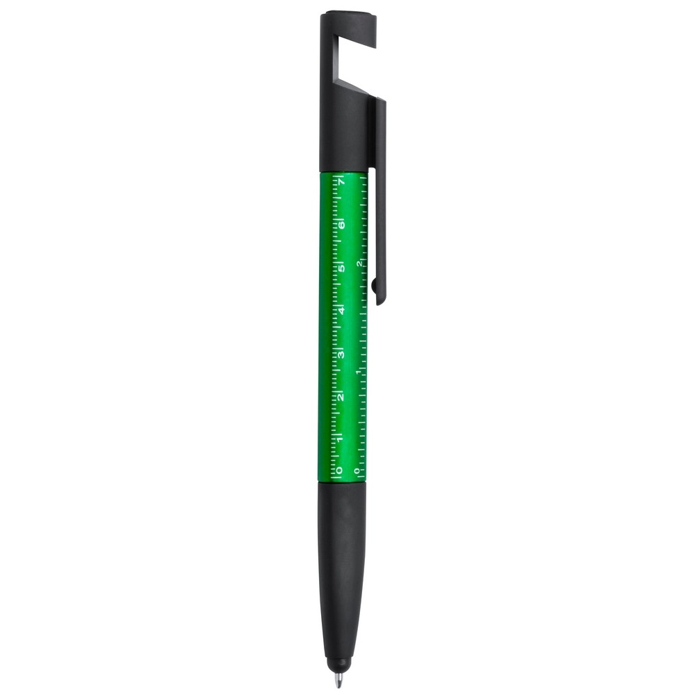 Długopis wielofunkcyjny, czyścik do ekranu, linijka, stojak na telefon, touch pen, śrubokręty V1849-06 zielony