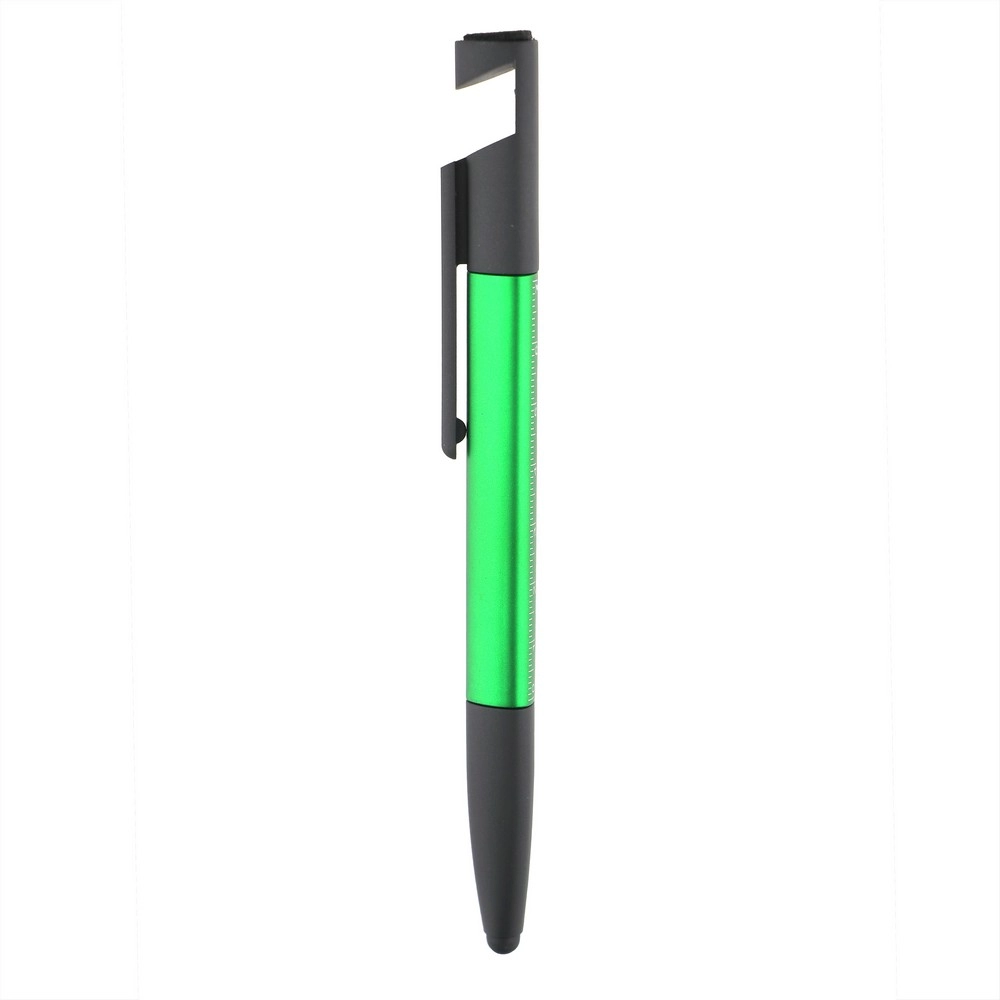 Długopis wielofunkcyjny, czyścik do ekranu, linijka, stojak na telefon, touch pen, śrubokręty V1849-06 zielony