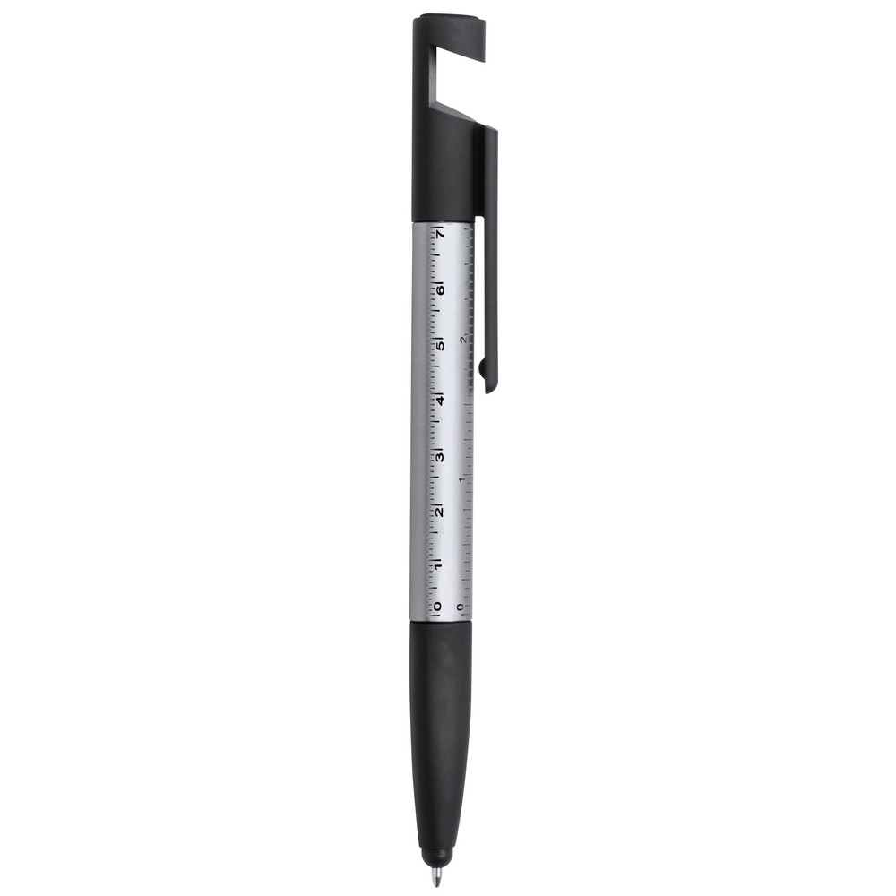 Długopis wielofunkcyjny, czyścik do ekranu, linijka, stojak na telefon, touch pen, śrubokręty V1849-19 szary