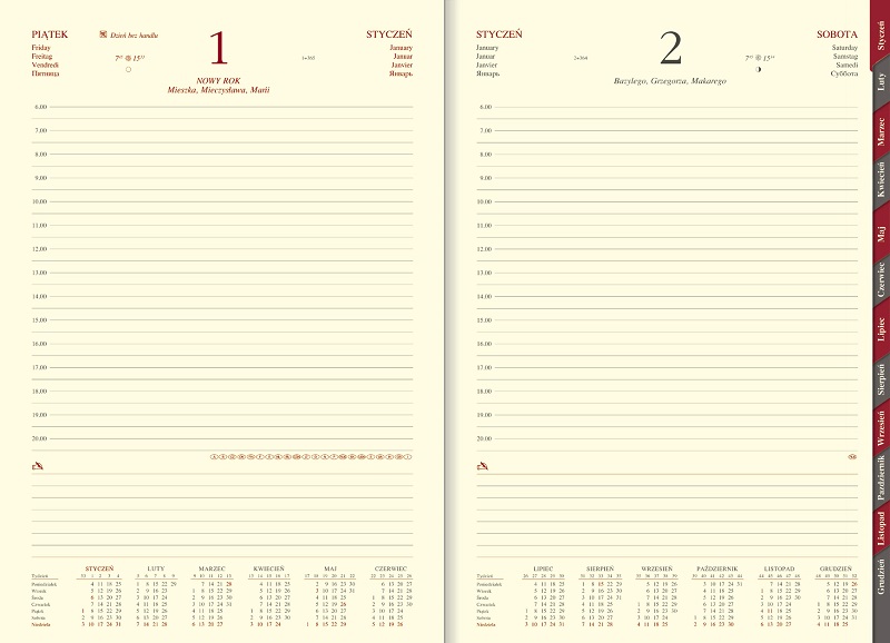Kalendarz B5, przeszywany, dzienny Madera 1119R-madera szary