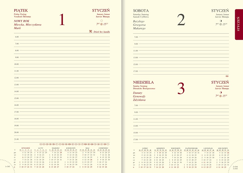 Kalendarz A5, przeszywany, dzienny Madera 1106-madera szary