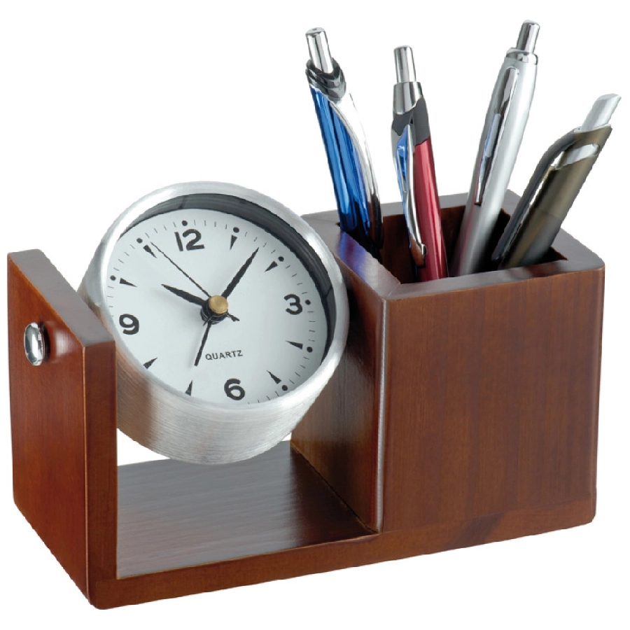 Aluminiowy zegar biurkowy z organizerem GM-22918-01 brązowy