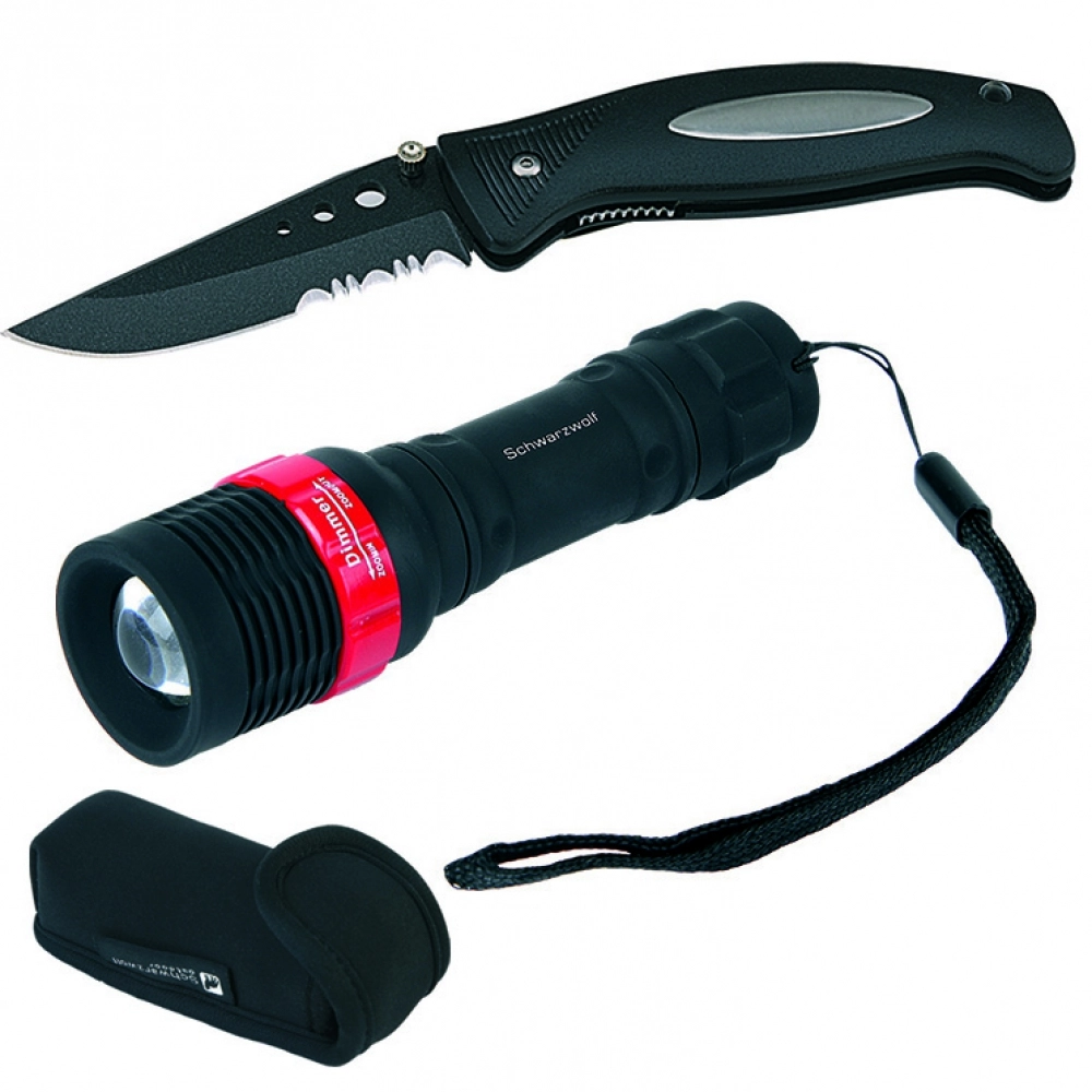 Zestaw latarka i nóż NEST Schwarzwolf GM-F2100100SA3-03 czarny