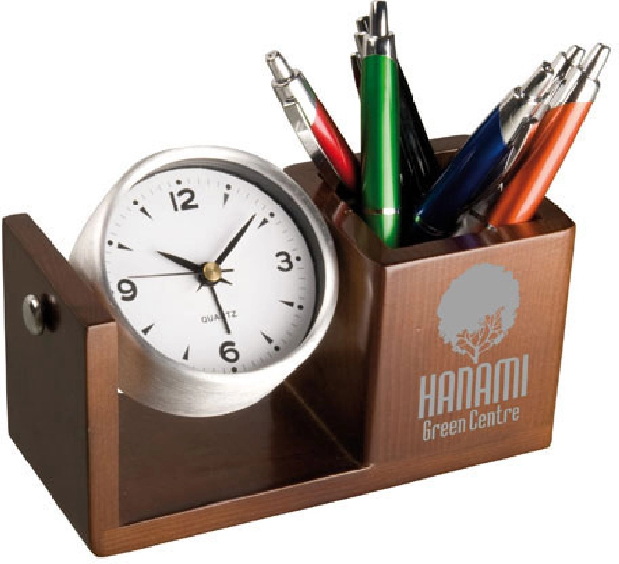 Aluminiowy zegar biurkowy z organizerem GM-22918-01 brązowy