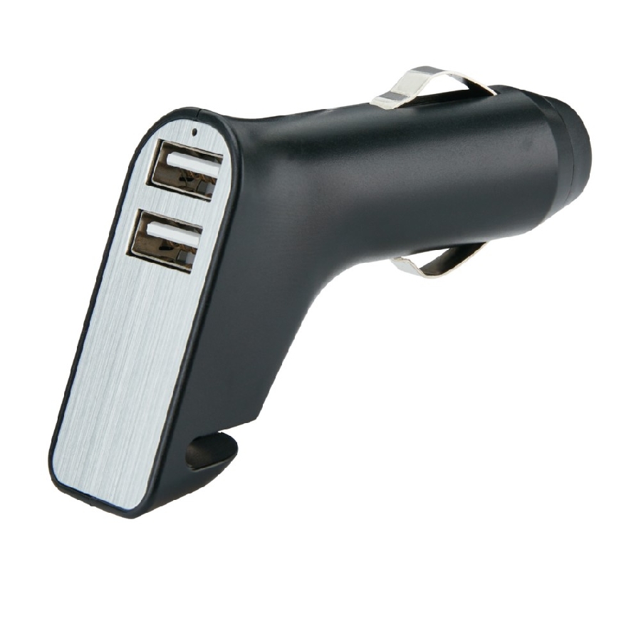 Ładowarka samochodowa USB, młotek bezpieczeństwa, przecinak do pasów bezpieczeństwa P302-401 czarny