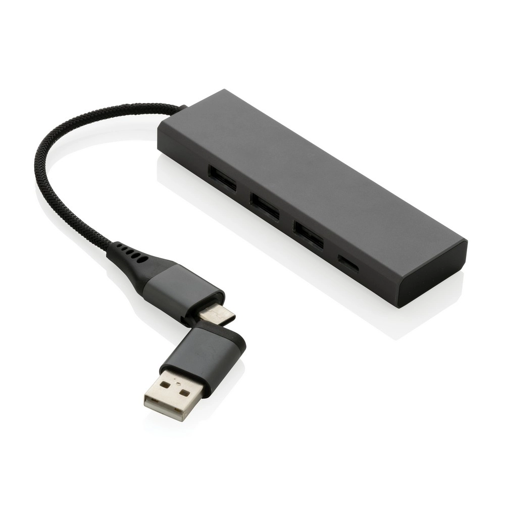 Hub USB 2.0 z USB C, aluminium z recyklingu P308-682