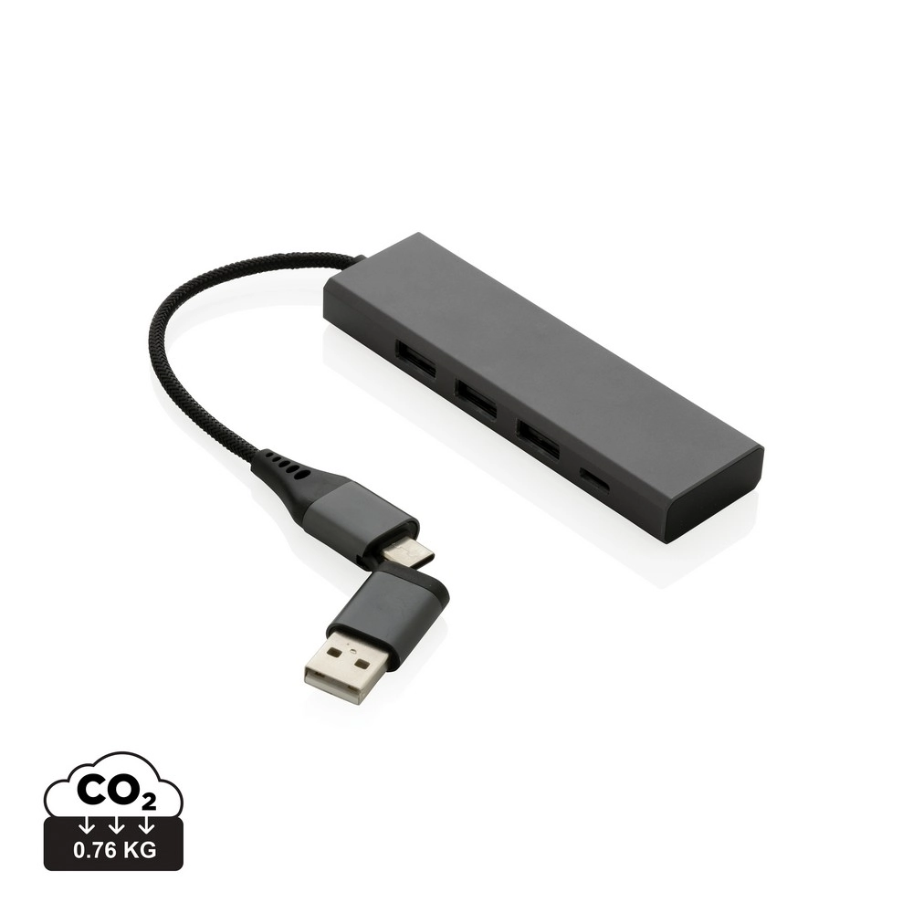 Hub USB 2.0 z USB C, aluminium z recyklingu P308-682