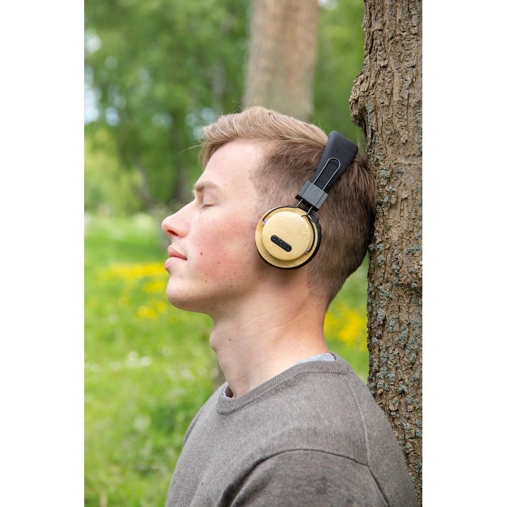 Bambusowe, bezprzewodowe słuchawki nauszne P329-169 limonka