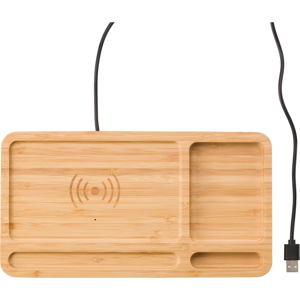 Bambusowy organizer na biurko, ładowarka bezprzewodowa 5W V0185-17