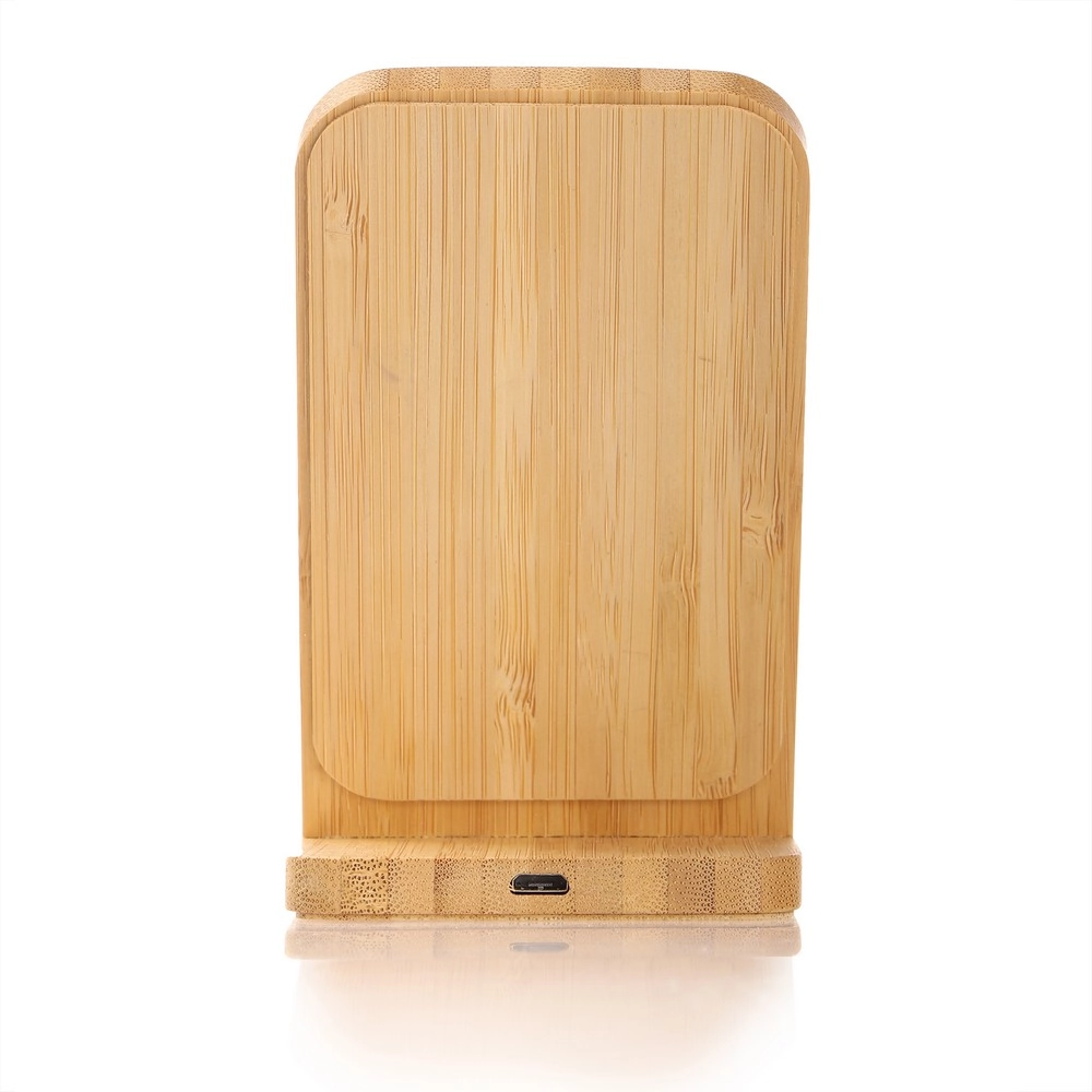 Bambusowa ładowarka bezprzewodowa 10W B'RIGHT, stojak na telefon | Wilder V0349-17