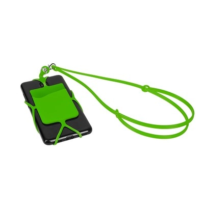 Smycz reklamowa, elastyczny uchwyt na telefon V0589-06 zielony