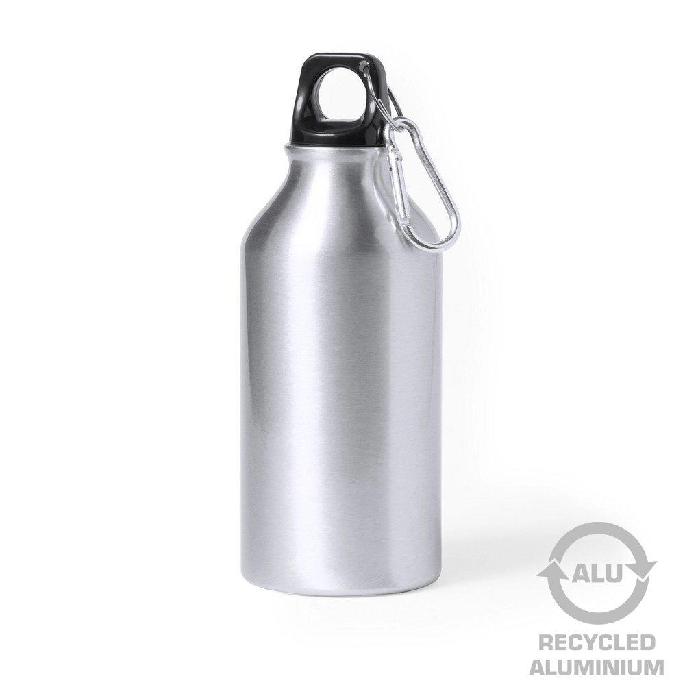 Butelka sportowa 400 ml z aluminium z recyklingu, z karabińczykiem V1065-32