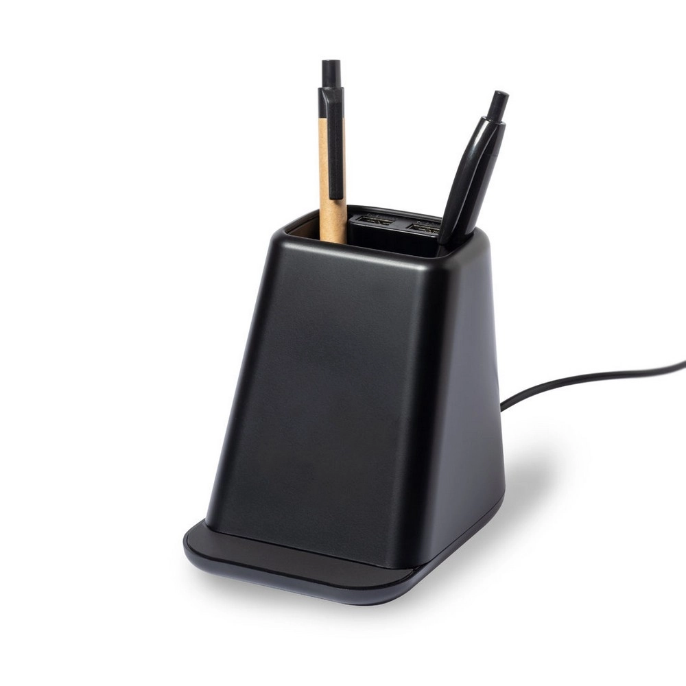 Ładowarka bezprzewodowa 15W, 2 wyjścia USB, pojemnik na przybory do pisania, stojak na telefon V1113-03