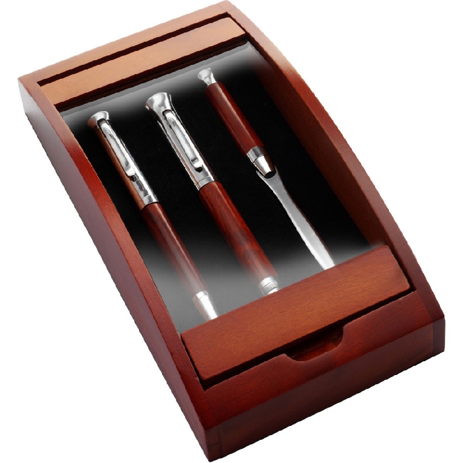 Zestaw piśmienny, długopis, pióro wieczne i nóż do otwierania listów V1265-17 drewno