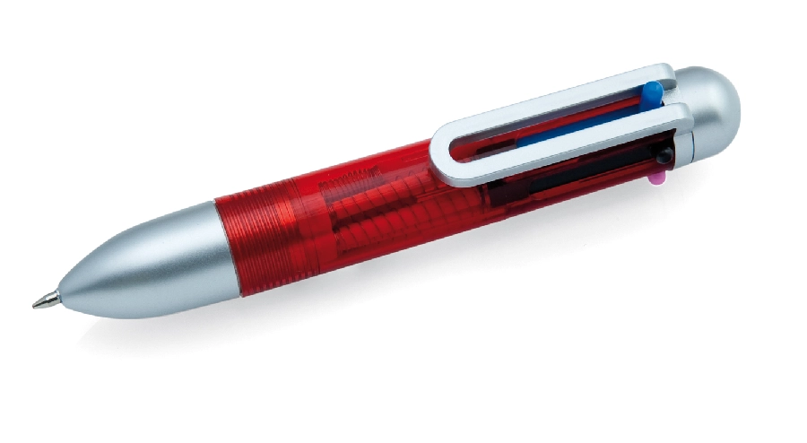 Mini długopis wielofunkcyjny, wielokolorowy V1480-05 czerwony