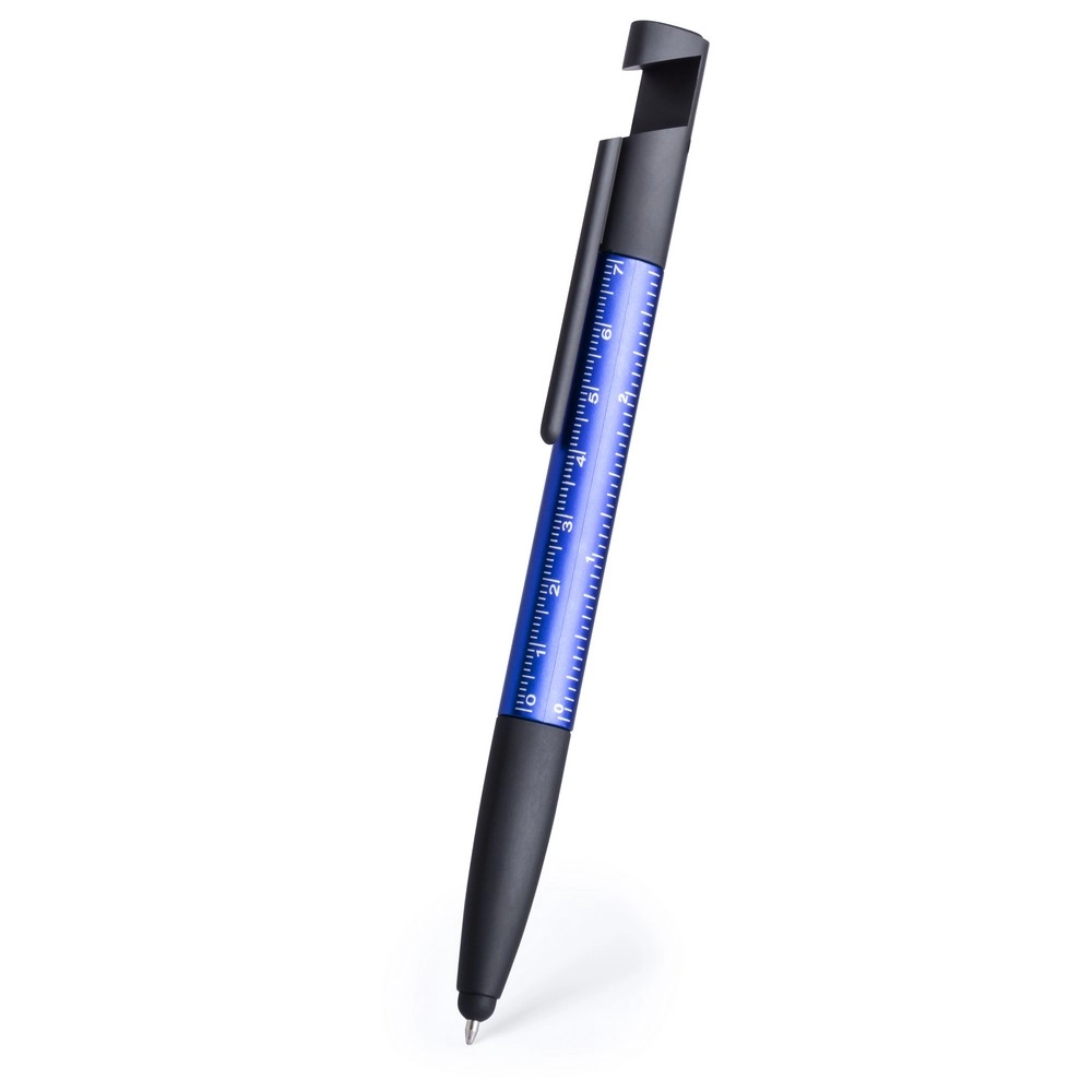 Długopis wielofunkcyjny, czyścik do ekranu, linijka, stojak na telefon, touch pen, śrubokręty V1849-04 granatowy