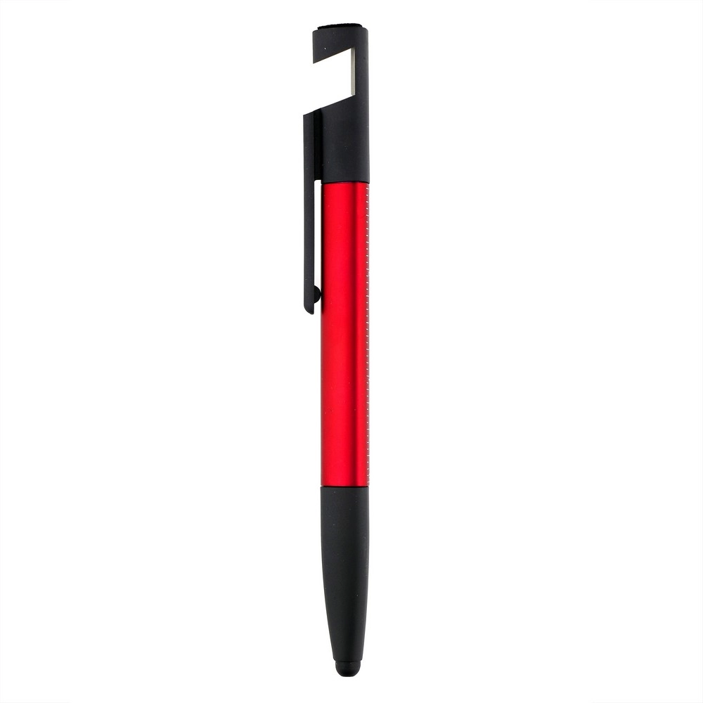 Długopis wielofunkcyjny, czyścik do ekranu, linijka, stojak na telefon, touch pen, śrubokręty V1849-05 czerwony