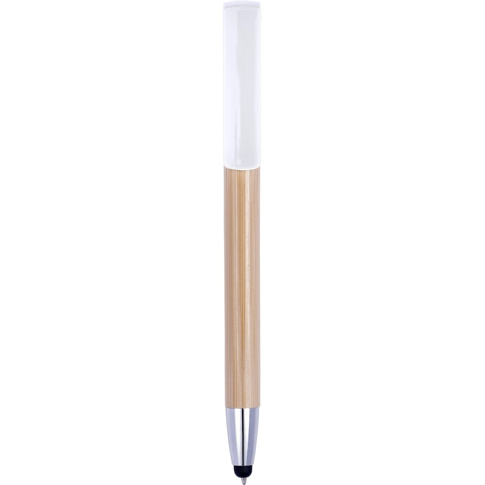 Bambusowy długopis, touch pen, stojak na telefon V1929-02 biały