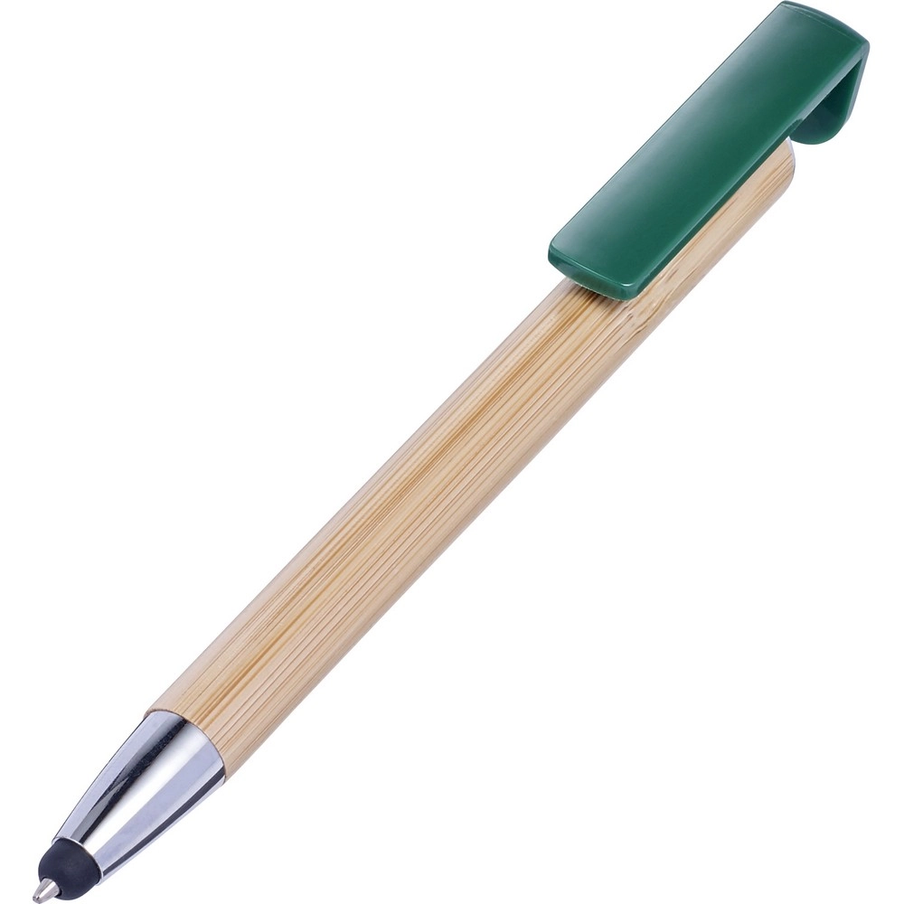 Bambusowy długopis, touch pen, stojak na telefon V1929-06 zielony