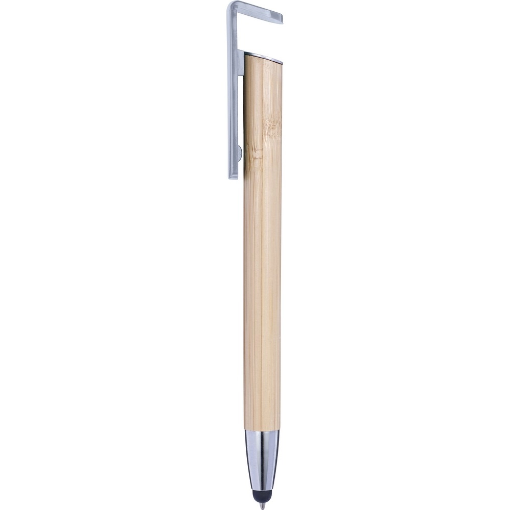 Bambusowy długopis, touch pen, stojak na telefon V1929-32 srebrny
