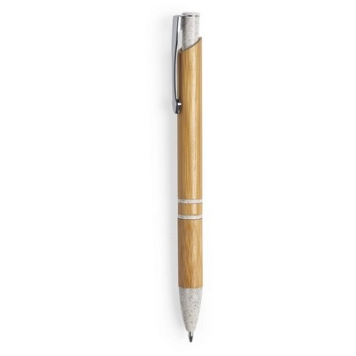 Bambusowy długopis, elementy ze słomy pszenicznej, metalowy klip V1977-16