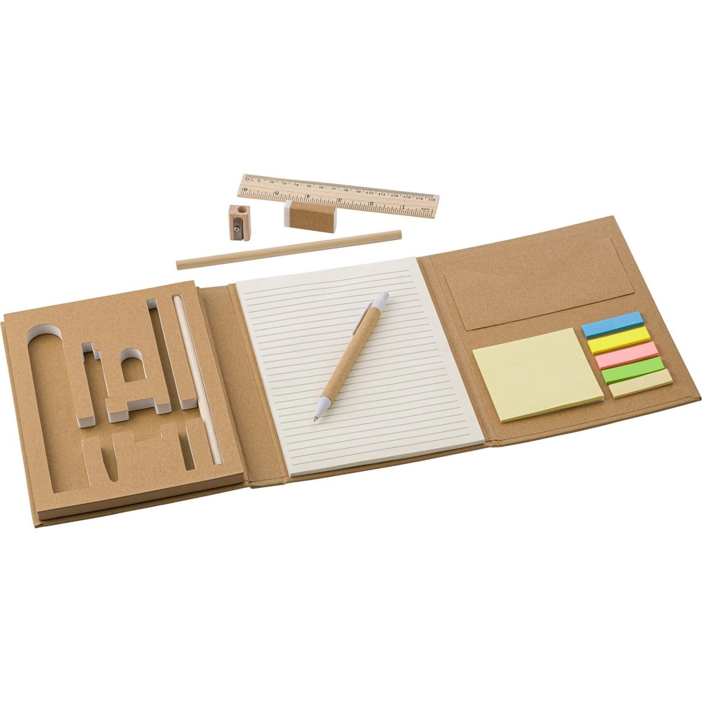 Teczka konferencyjna, notatnik, linijka, długopis, ołówki, temperówka, gumka do mazania, karteczki samoprzylepne V2948-16 brązowy