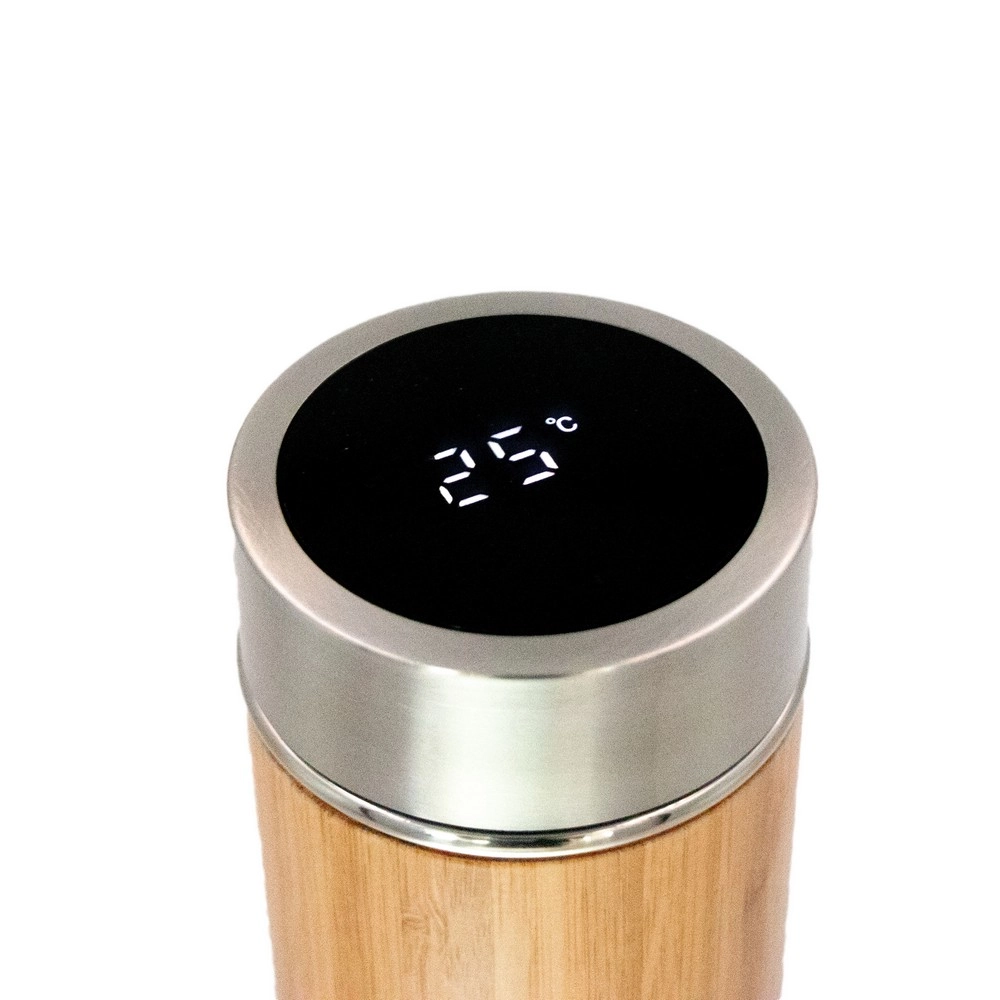 Bambusowy termos 500 ml, posiada sitko zatrzymujące fusy oraz dotykowy cyfrowy wyświetlacz temperatury napojów | Georgia V4871-17