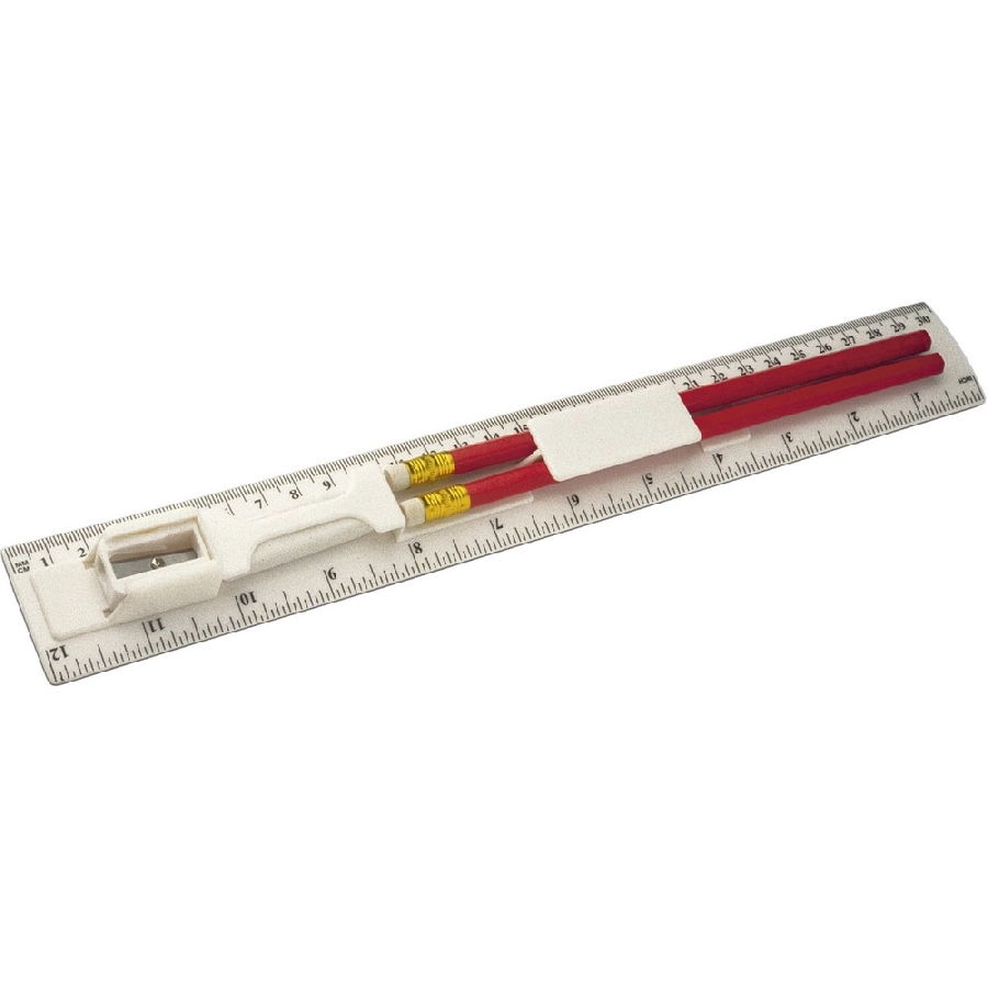 Linijka, 2 ołówki, temperówka, gumka V6125-02 biały