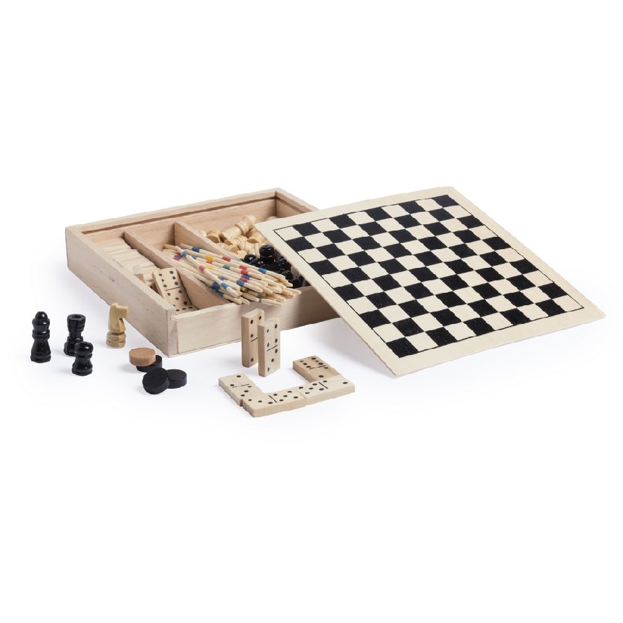 Zestaw gier, szachy, warcaby, domino i mikado V7364-17 drewno