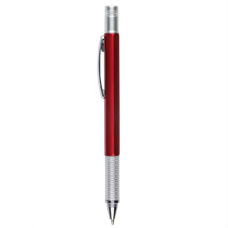 Długopis wielofunkcyjny, linijka, poziomica, śrubokręt V7799-05 czerwony