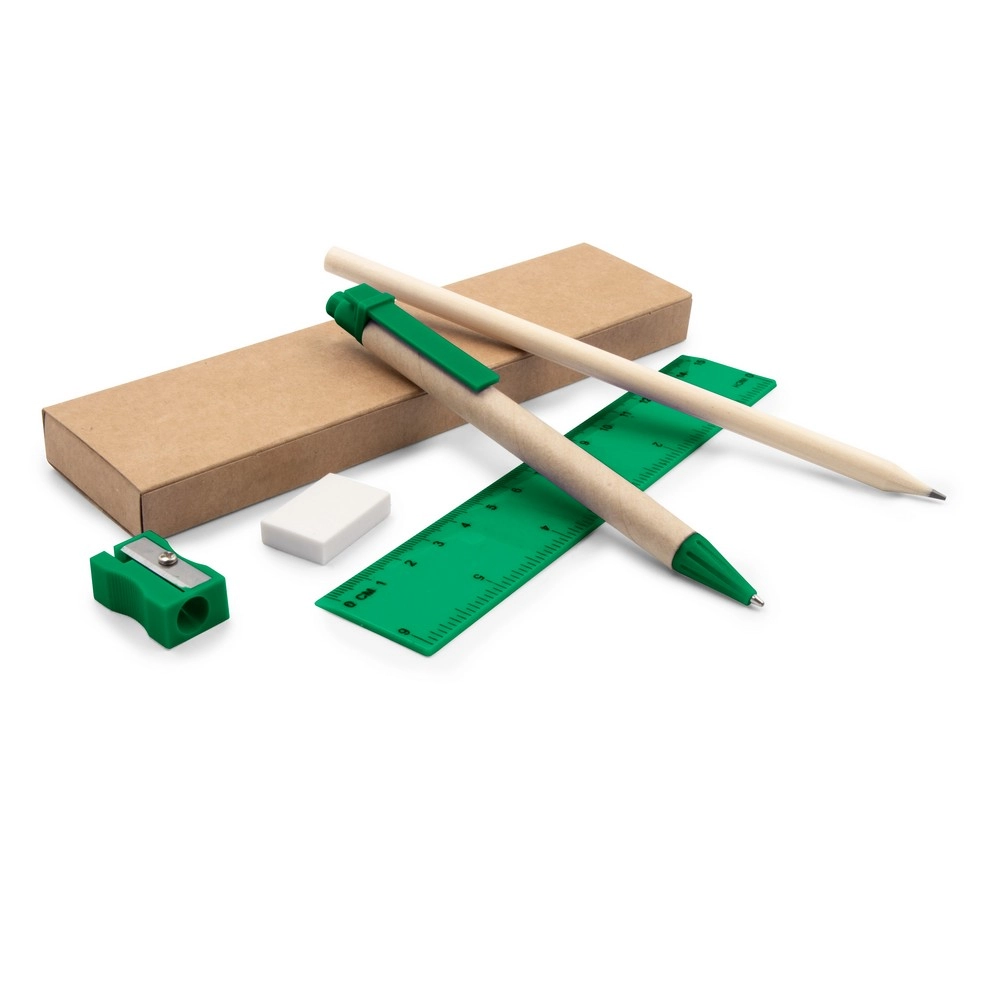 Zestaw szkolny, piórnik, ołówek, długopis, linijka, gumka i temperówka | Tobias V7869-06 zielony