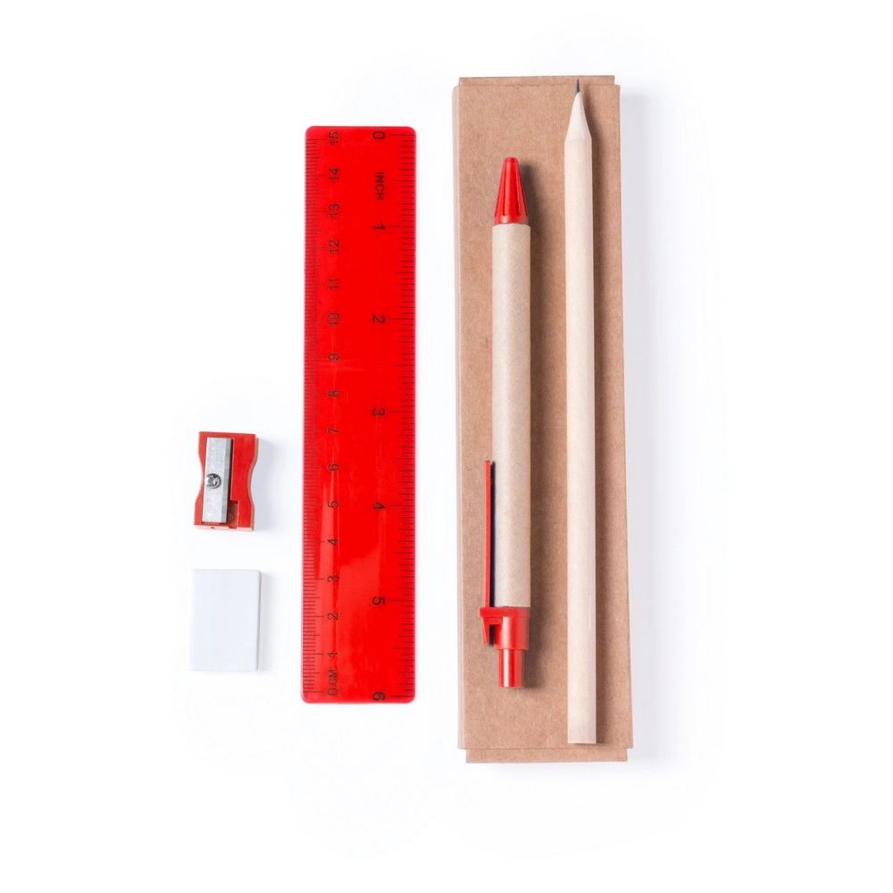 Zestaw szkolny, piórnik, ołówek, długopis, linijka, gumka i temperówka | Tobias V7869-05 czerwony