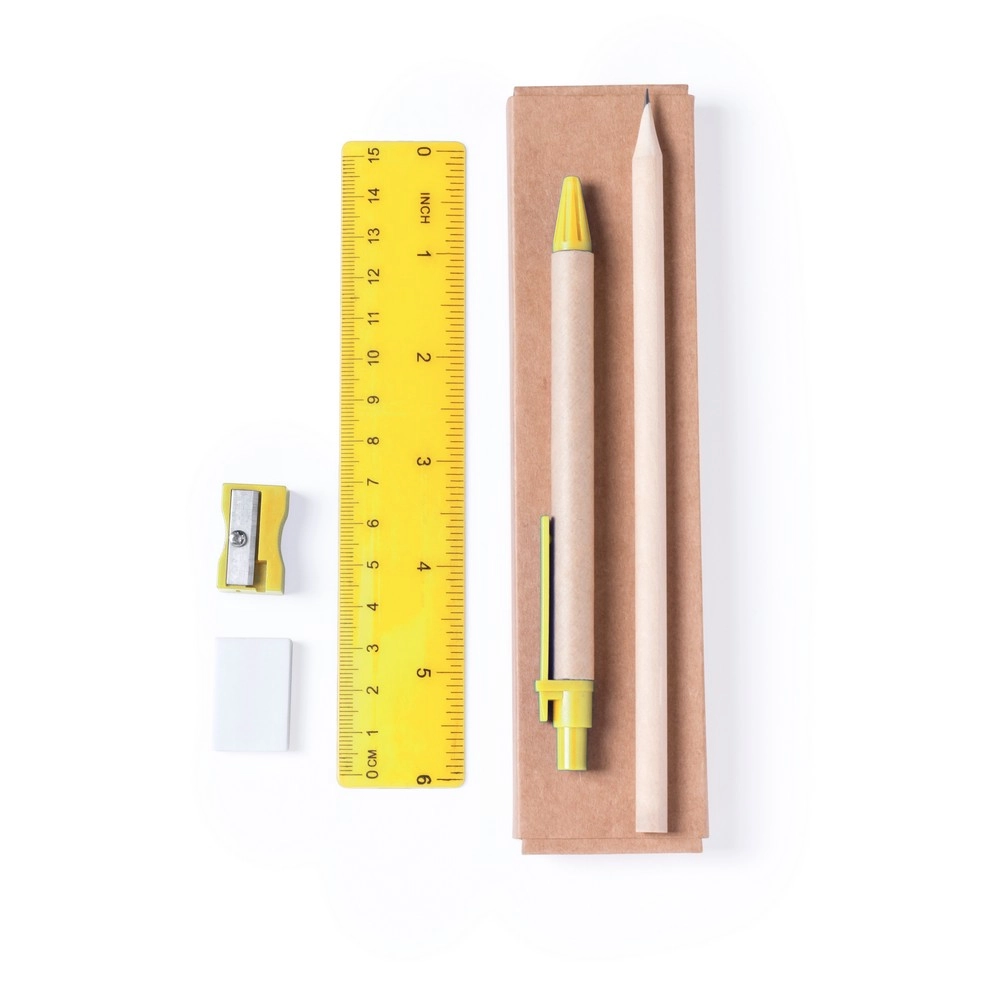 Zestaw szkolny, piórnik, ołówek, długopis, linijka, gumka i temperówka | Tobias V7869-08 żółty