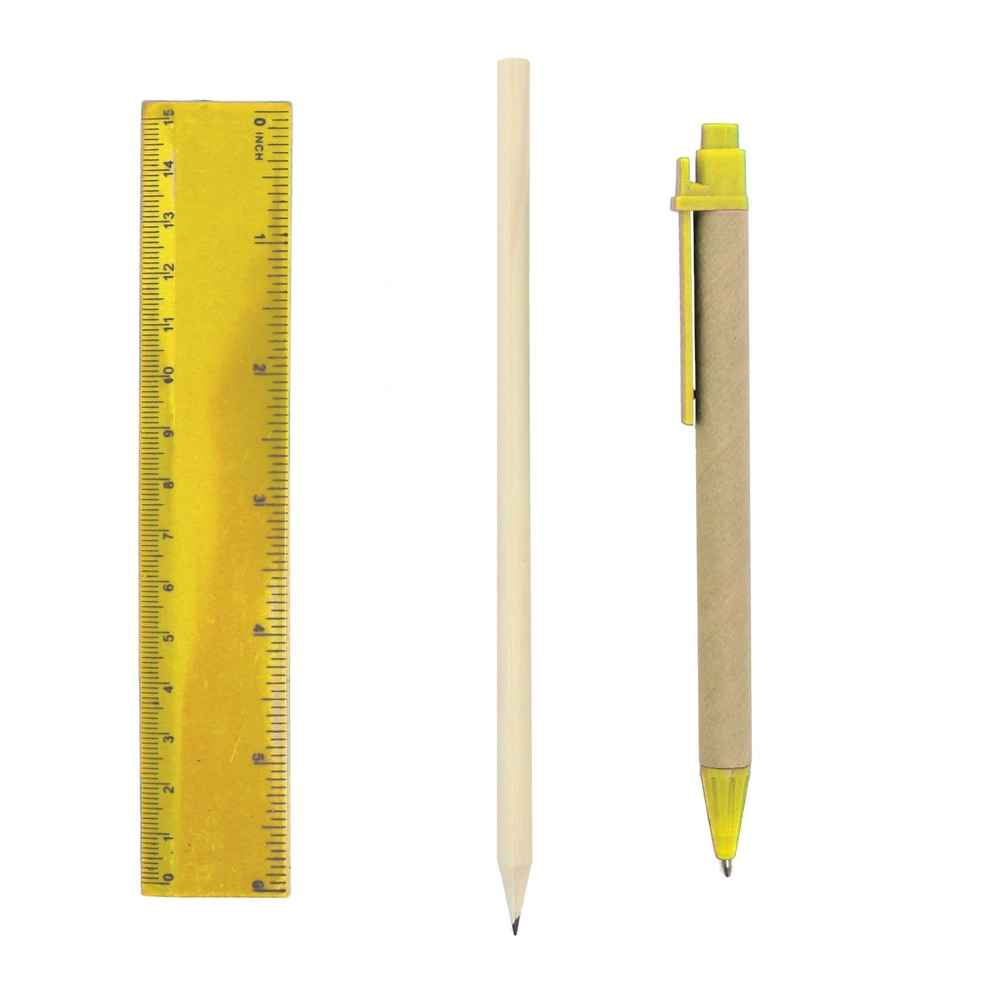 Zestaw szkolny, piórnik, ołówek, długopis, linijka, gumka i temperówka | Tobias V7869-08 żółty