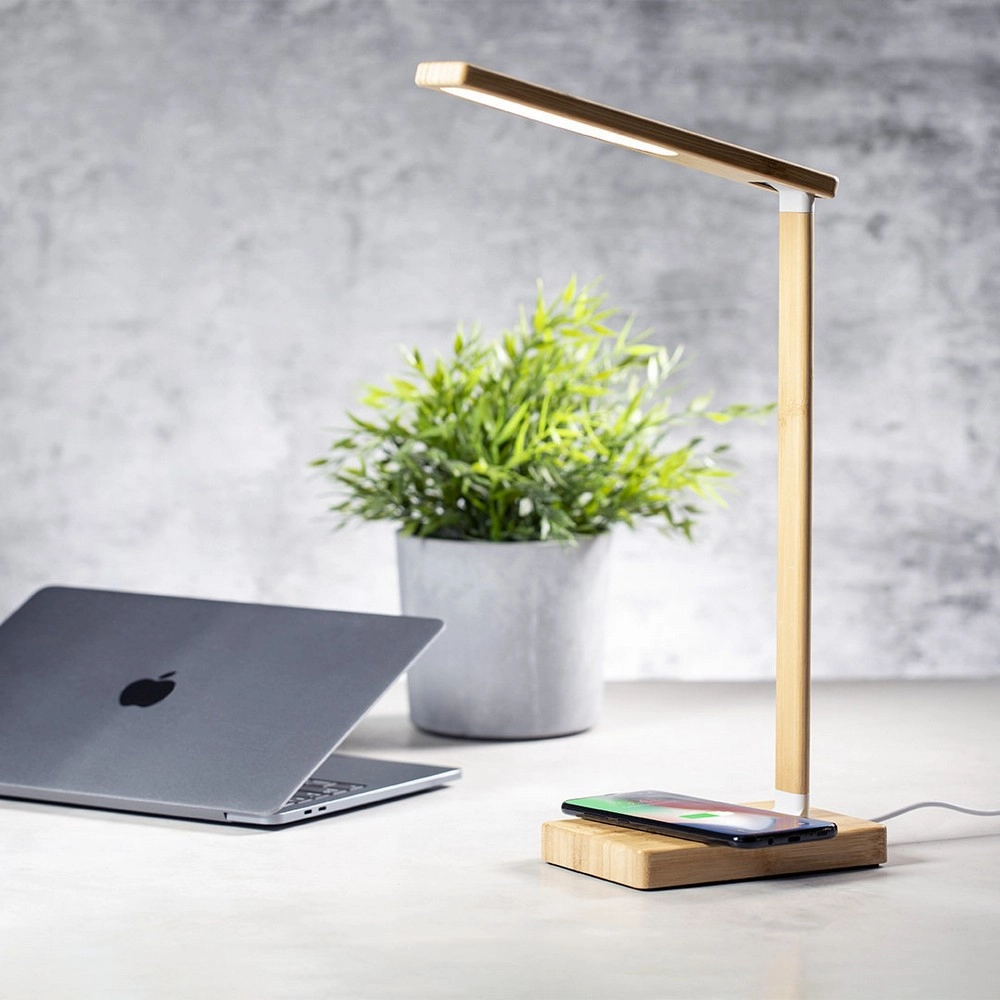 Bambusowa lampka na biurko, ładowarka bezprzewodowa 10W V8313-18