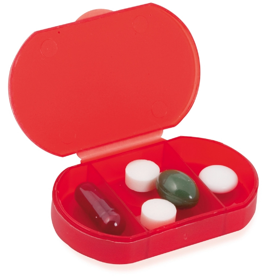 Pojemnik na tabletki z 3 przegrodami V8501-05 czerwony