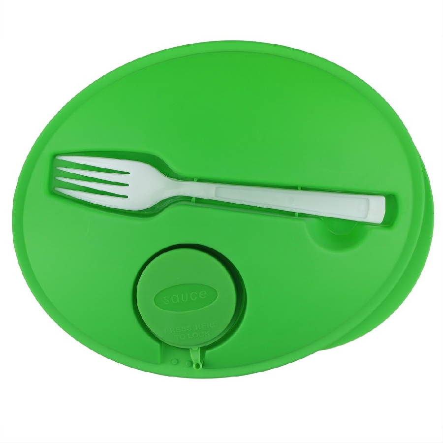 Pudełko śniadaniowe 1 L, widelec i pojemnik na sos do sałatki ok. 50 ml V8574-10 zielony