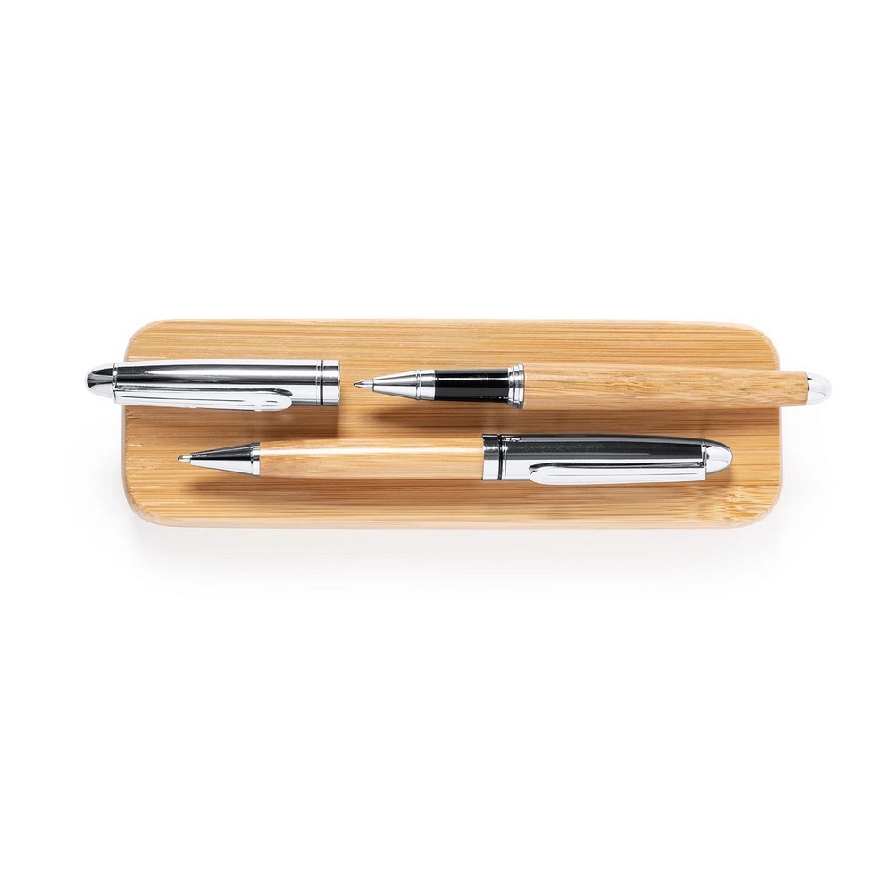Bambusowy zestaw piśmienny, długopis i pióro kulkowe V9348-18