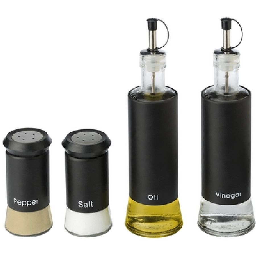 Zestaw pojemników na oliwę, ocet, sól i pieprz V9520-03 czarny