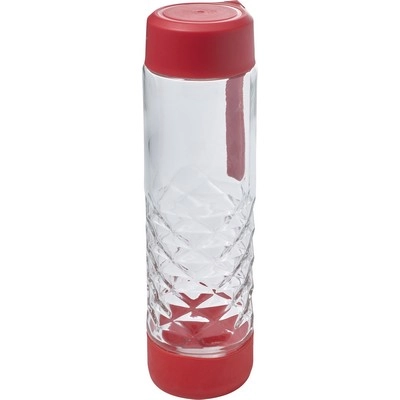 Szklana butelka 590 ml, pasek na rękę V9873-05 czerwony