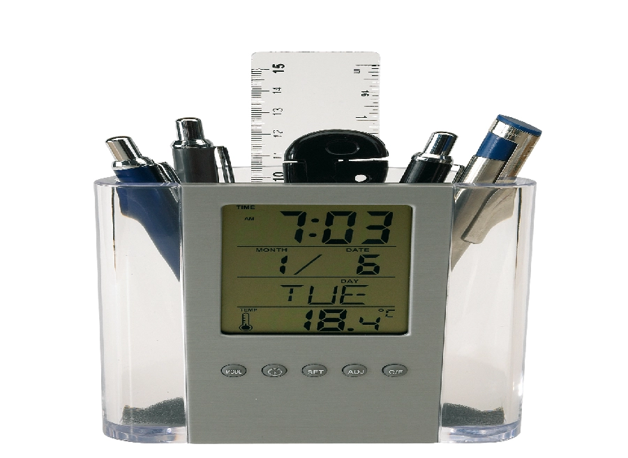 Zegar z wyświetlaczem LCD BUTLER, srebrny, transparentny 56-0401316 srebrny
