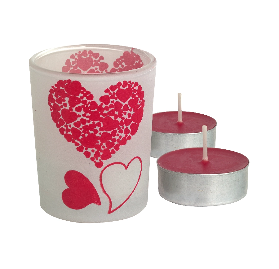 Lampion z motywem serca, 2 świeczki w zestawie, FOREVER LOVE, czerwony/transparentny 56-0902187 transparentny