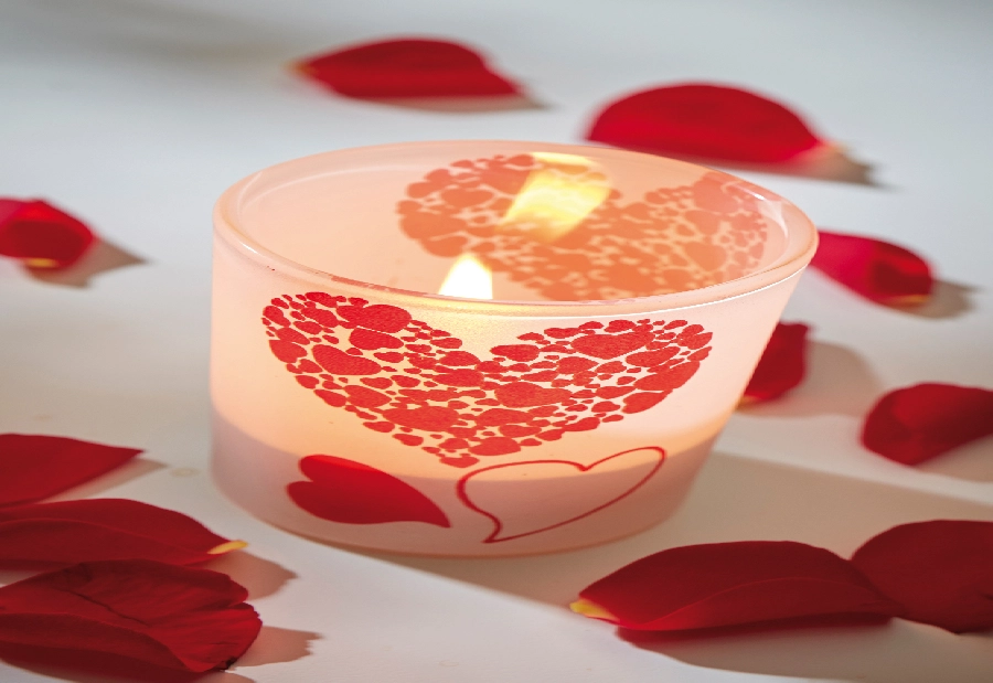 Lampion z motywem serca, 2 świeczki w zestawie, FOREVER LOVE, czerwony/transparentny 56-0902187 transparentny