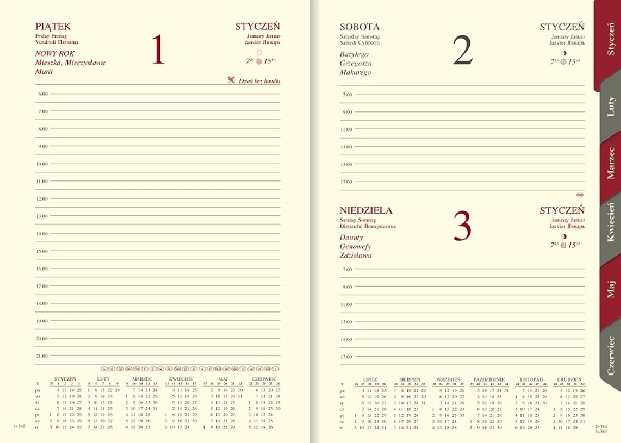 Kalendarz A5, Vivella, dzienny, z registrami Fioletowy 1105R-fioletowy fioletowy