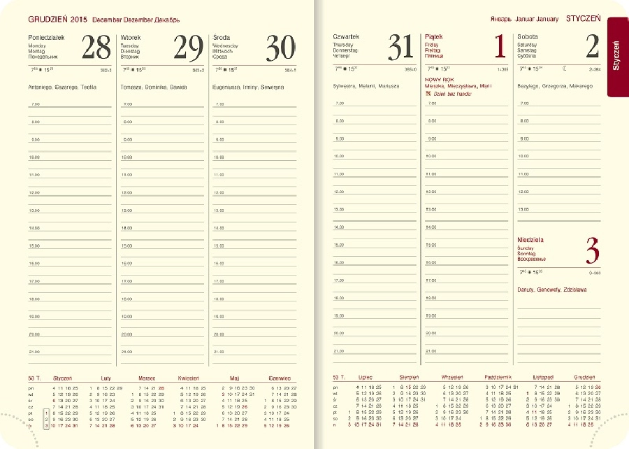 Kalendarz A5, skóra naturalna, tygodniowy Granatowy 1114S-granatowy granatowy