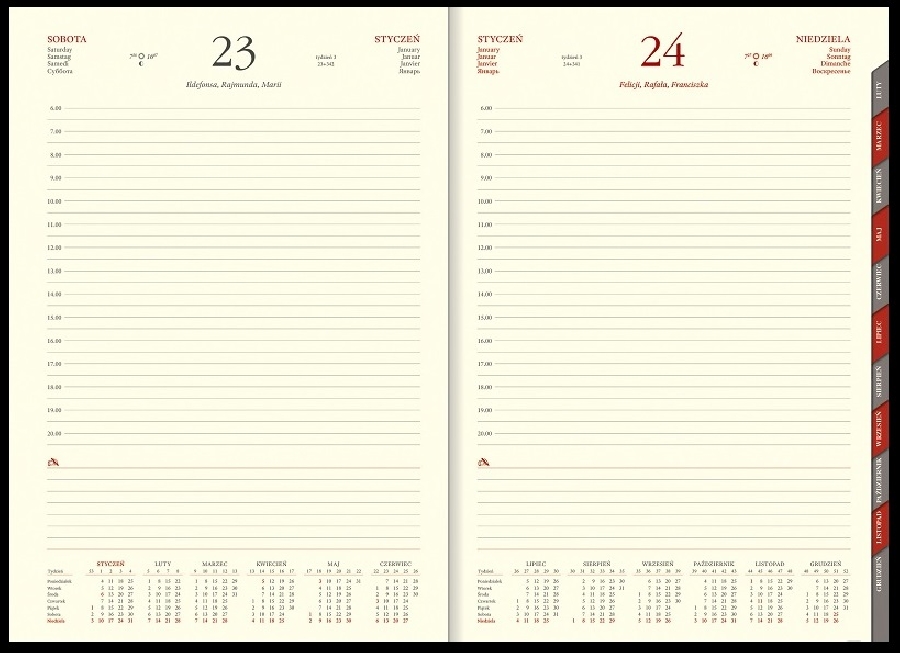 Kalendarz A4, Cross z gumką z metalową datówką, dzienny, z registrami Czarny z gumką czarną 21a4d154rk-czarny-z-gumka-czarna