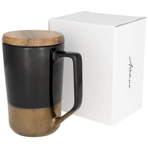 Kubek ceramiczny Tahoe na kawę i herbatę z pokrywką z drewna PFC-10053700 czarny