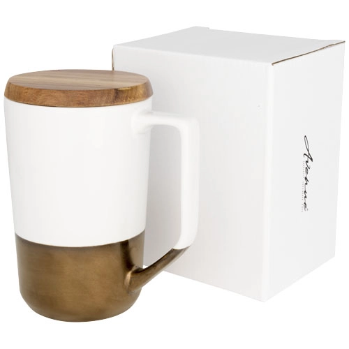 Kubek ceramiczny Tahoe na kawę i herbatę z pokrywką z drewna PFC-10053701 biały