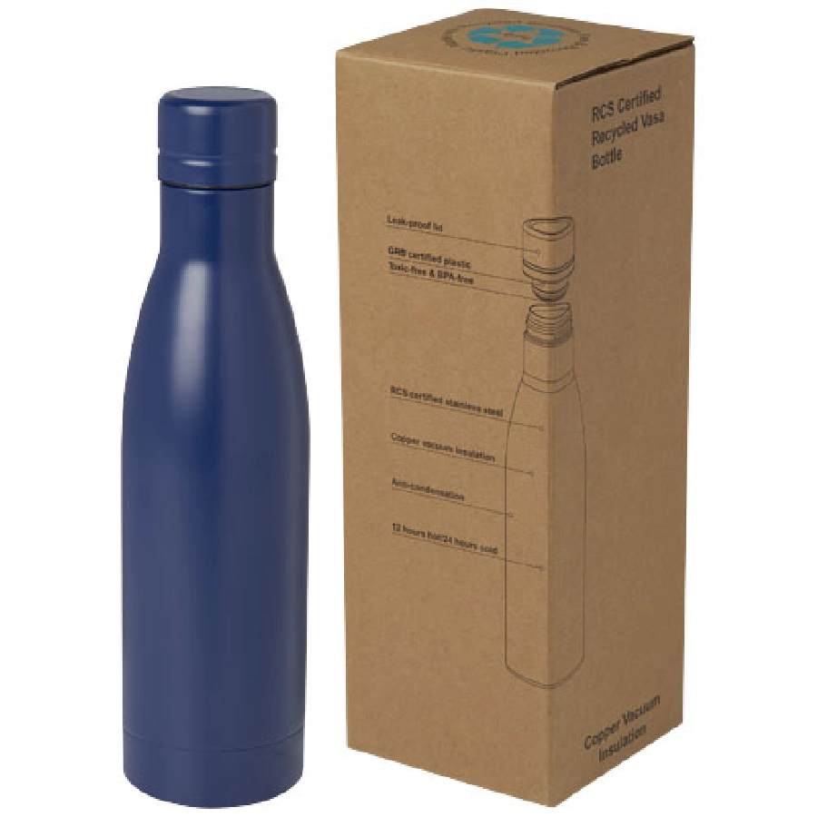 Vasa butelka ze stali nierdzwenej z recyklingu z miedzianą izolacją próżniową o pojemności 500 ml posiadająca certyfikat RCS PFC-10073652