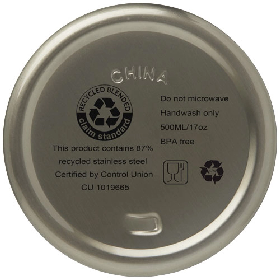 Vasa butelka ze stali nierdzwenej z recyklingu z miedzianą izolacją próżniową o pojemności 500 ml posiadająca certyfikat RCS PFC-10073682